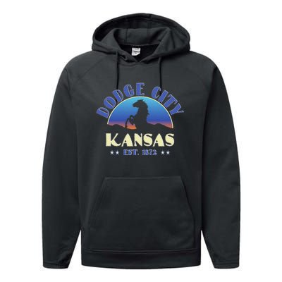 Dodge City Kansas Ks Wild Horse Performance Fleece Hoodie