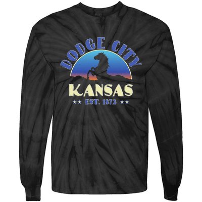 Dodge City Kansas Ks Wild Horse Tie-Dye Long Sleeve Shirt