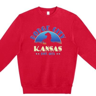 Dodge City Kansas Ks Wild Horse Premium Crewneck Sweatshirt