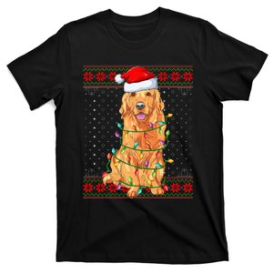 Dog Christmas Lights Ugly Sweater Golden Retriever Dog Xmas T-Shirt