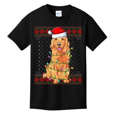 Dog Christmas Lights Ugly Sweater Golden Retriever Dog Xmas Kids T-Shirt