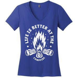 Distressed Camping Life Is Better At The Campfire Camp Life Gift Women's V-Neck T-Shirt