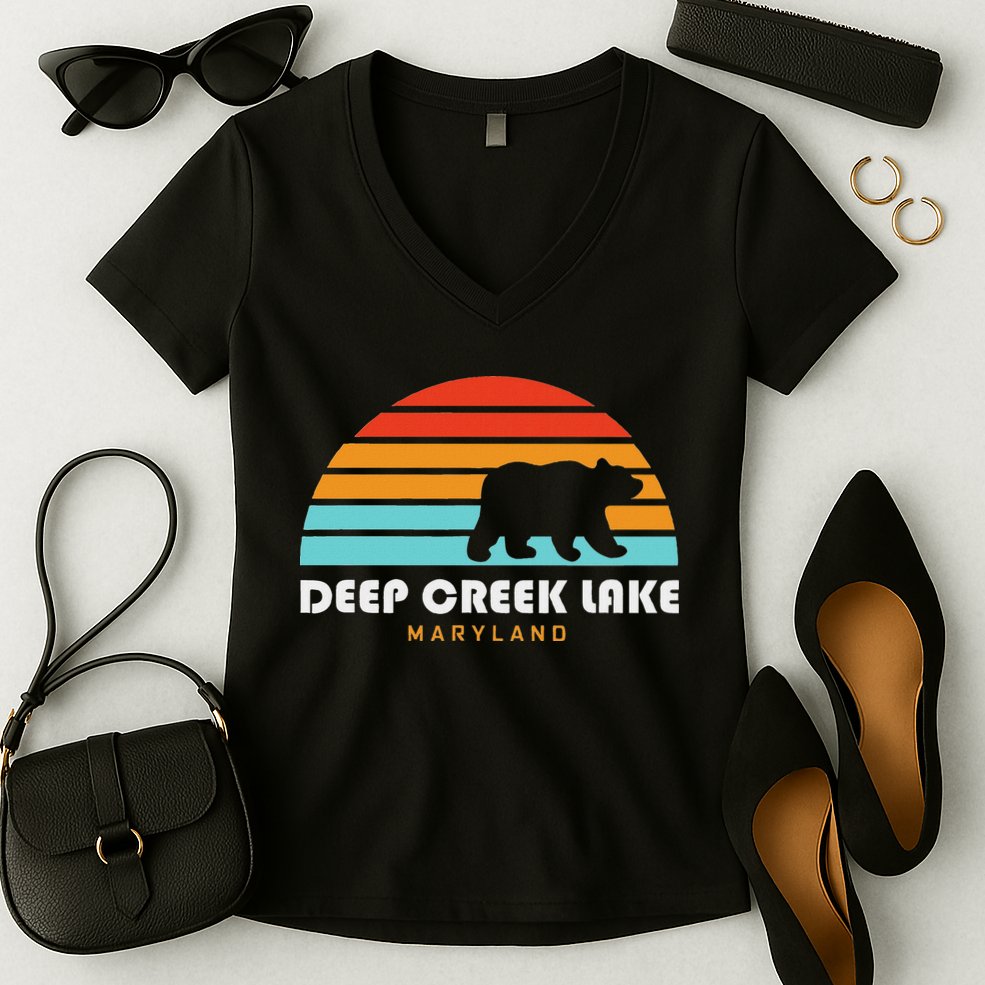 Deep Creek Lake Maryland Bear Deep Creek Lake Women's V-Neck T-Shirt