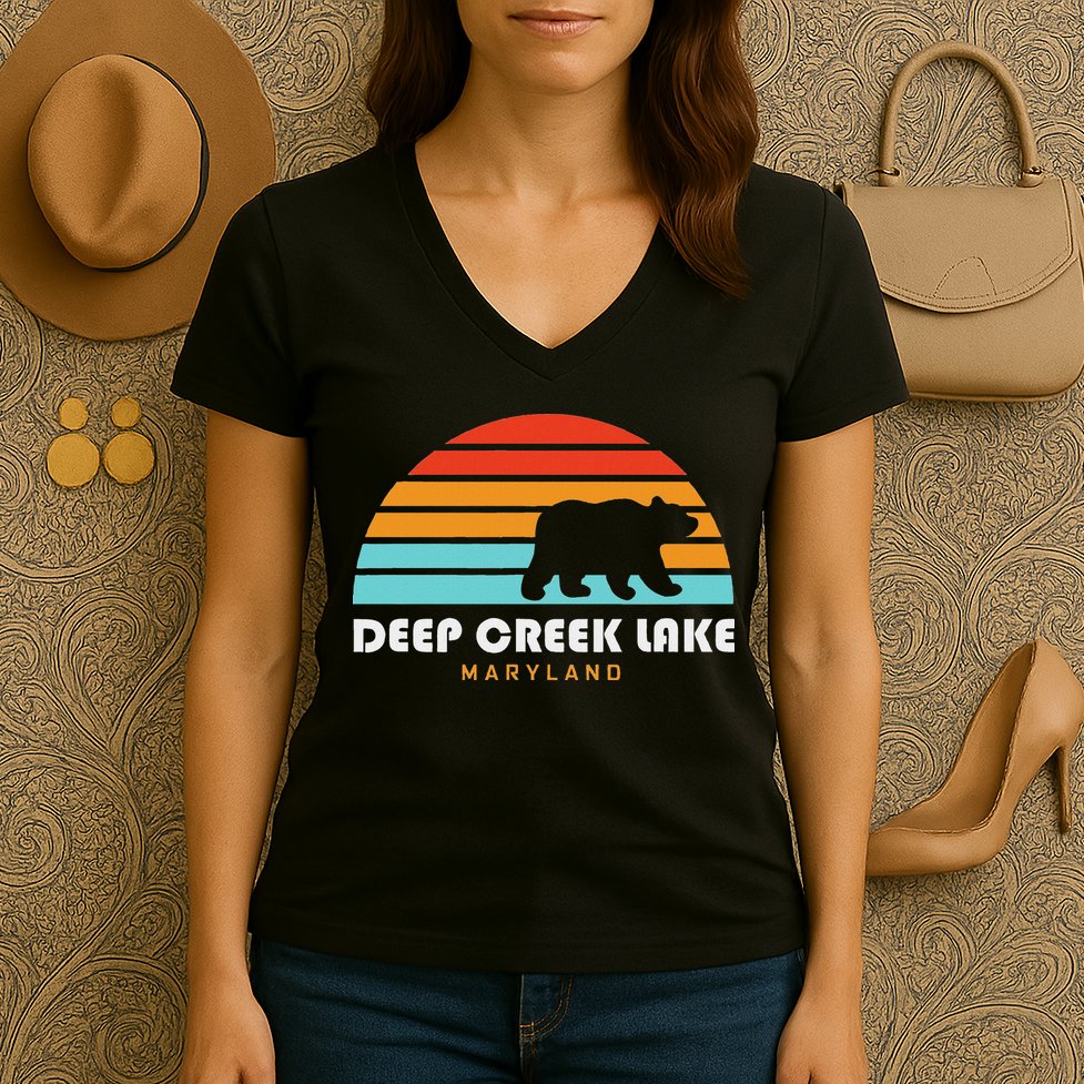 Deep Creek Lake Maryland Bear Deep Creek Lake Women's V-Neck T-Shirt