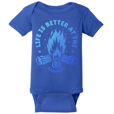 Distressed Camping Life Is Better At The Campfire Camp Life Gift Baby Bodysuit