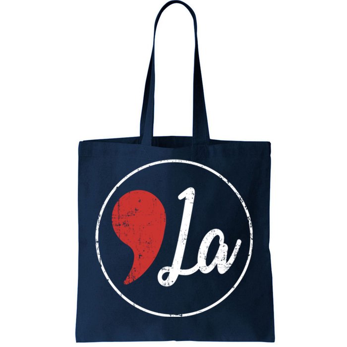 Distressed Comma La Funny Gift Kamala Harris Lovers Tote Bag