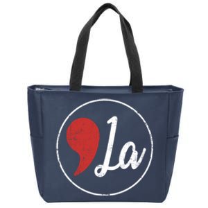 Distressed Comma La Funny Gift Kamala Harris Lovers Zip Tote Bag