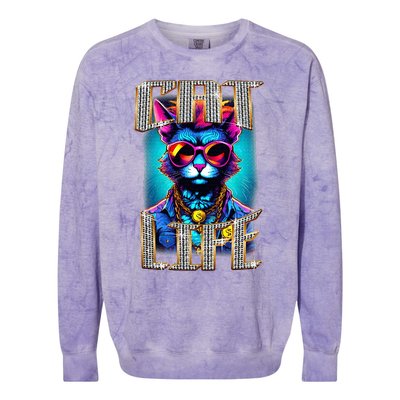 Diamond Cat Life With Glasses And Necklace Colorblast Crewneck Sweatshirt