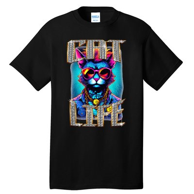 Diamond Cat Life With Glasses And Necklace Tall T-Shirt