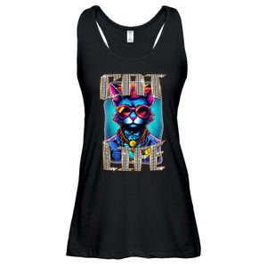 Diamond Cat Life With Glasses And Necklace Ladies Essential Flowy Tank