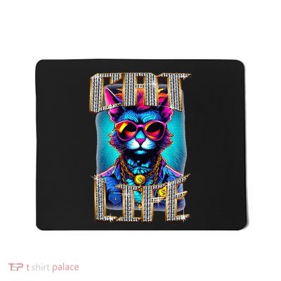 Diamond Cat Life With Glasses And Necklace Mousepad