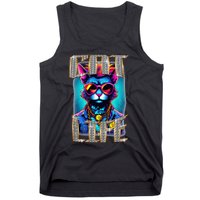 Diamond Cat Life With Glasses And Necklace Tank Top