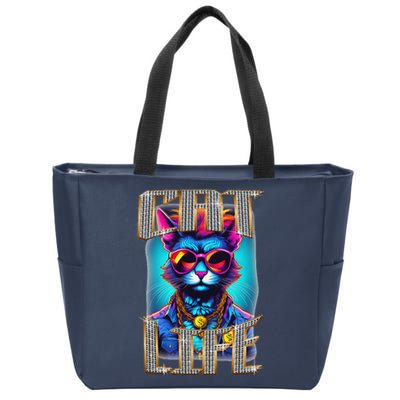 Diamond Cat Life With Glasses And Necklace Zip Tote Bag