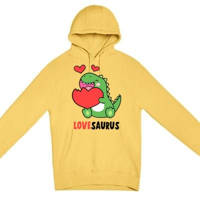 Dinosaur Cute LoveSaurus Valentines Day Heart Premium Pullover Hoodie