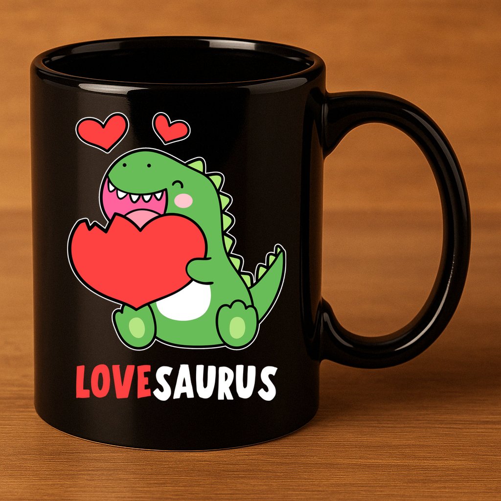 Dinosaur Cute LoveSaurus Valentines Day Heart 11oz C Handle Ceramic Mug