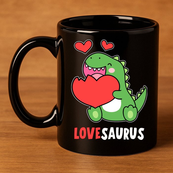 Dinosaur Cute LoveSaurus Valentines Day Heart 11oz C Handle Ceramic Mug