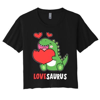 Dinosaur Cute LoveSaurus Valentines Day Heart Women's Crop Top Tee