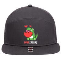 Dinosaur Cute LoveSaurus Valentines Day Heart 7 Panel Mesh Trucker Snapback Hat