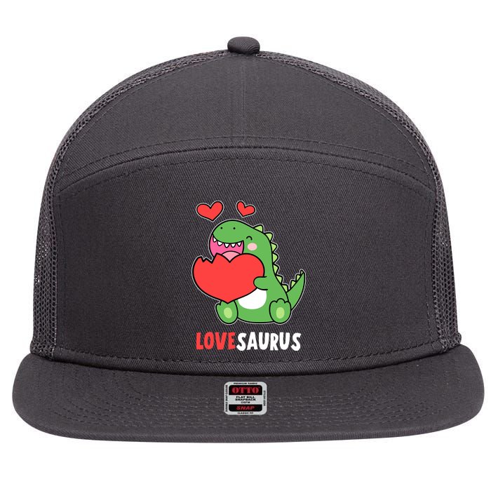 Dinosaur Cute LoveSaurus Valentines Day Heart 7 Panel Mesh Trucker Snapback Hat