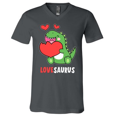 Dinosaur Cute LoveSaurus Valentines Day Heart V-Neck T-Shirt