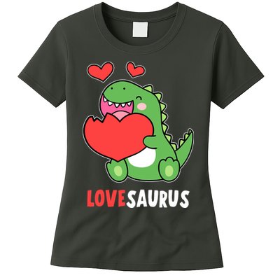 Dinosaur Cute LoveSaurus Valentines Day Heart Womens T-Shirt