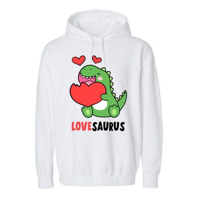 Dinosaur Cute LoveSaurus Valentines Day Heart Garment-Dyed Fleece Hoodie