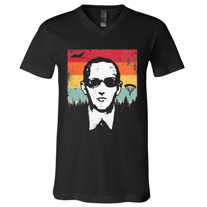 Db Cooper Lives Sketch Unsolved Mystery Urban Legend Rainbow V-Neck T-Shirt