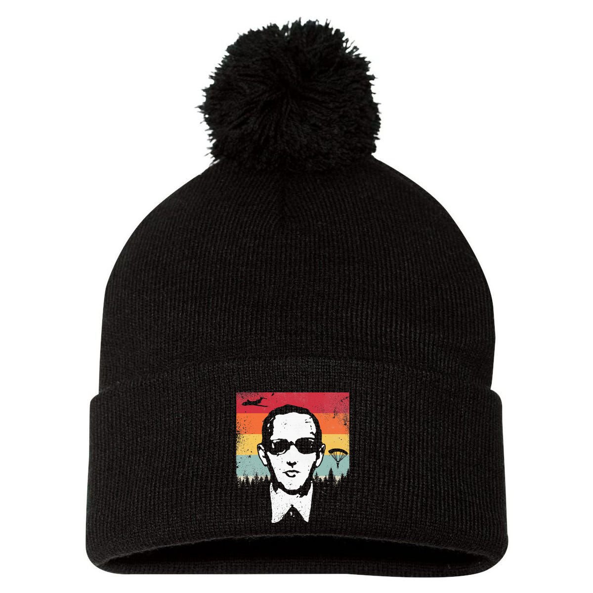 Db Cooper Lives Sketch Unsolved Mystery Urban Legend Rainbow Pom Pom 12in Knit Beanie