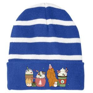 Dachshund Coffee Latte Winter Christmas Dog Mom Holiday Gift Striped Beanie with Solid Band