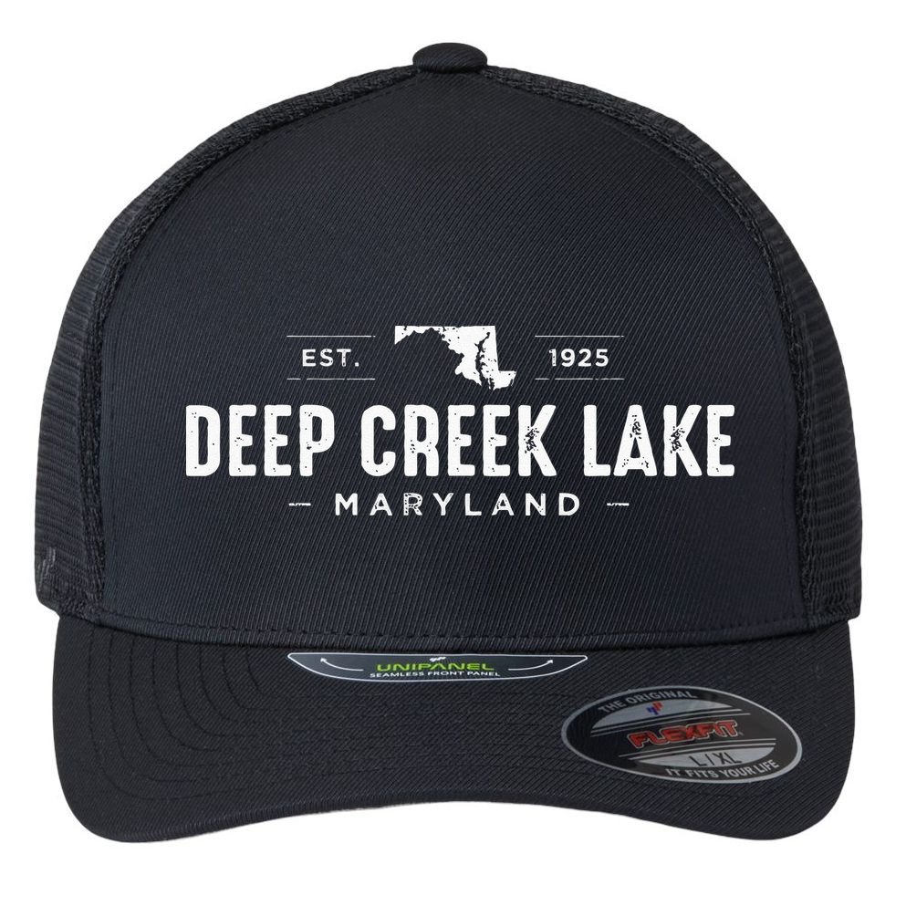 Deep Creek Lake Maryland Flexfit Unipanel Trucker Cap