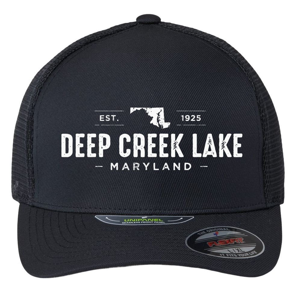 Deep Creek Lake Maryland Flexfit Unipanel Trucker Cap