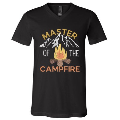 Distressed Camping Lovers Master Of The Campfire V-Neck T-Shirt