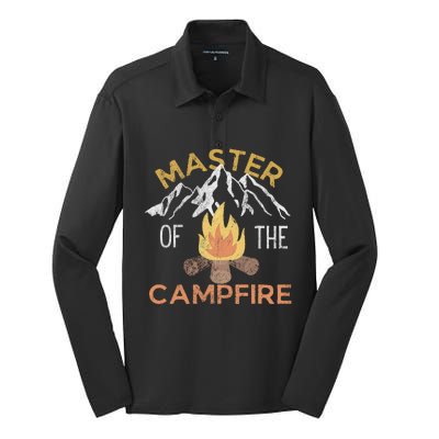 Distressed Camping Lovers Master Of The Campfire Silk Touch Performance Long Sleeve Polo