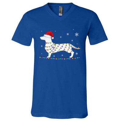 Dachshund Christmas Loves Led Gift Funny Gift Cute Dog Lovers Meaningful Gift V-Neck T-Shirt