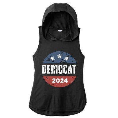 Democat Cat Lover Kamala Harris For President 2024 Ladies PosiCharge Tri-Blend Wicking Draft Hoodie Tank