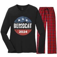 Democat Cat Lover Kamala Harris For President 2024 Women's Long Sleeve Flannel Pajama Set 