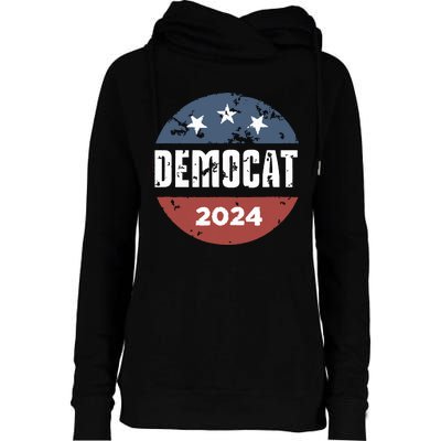 Democat Cat Lover Kamala Harris For President 2024 Womens Funnel Neck Pullover Hood