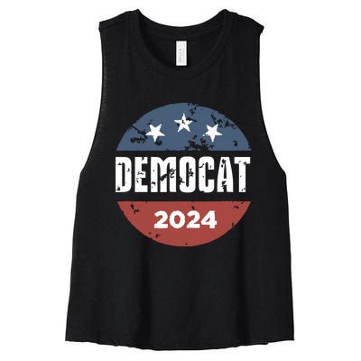 Democat Cat Lover Kamala Harris For President 2024 Women's Racerback Cropped Tank