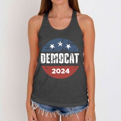 Democat Cat Lover Kamala Harris For President 2024 Women's Knotted Racerback Tank