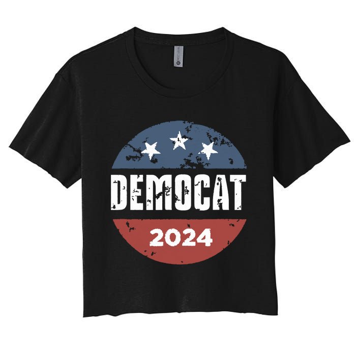 Democat Cat Lover Kamala Harris For President 2024 Women's Crop Top Tee