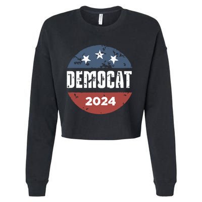 Democat Cat Lover Kamala Harris For President 2024 Cropped Pullover Crew