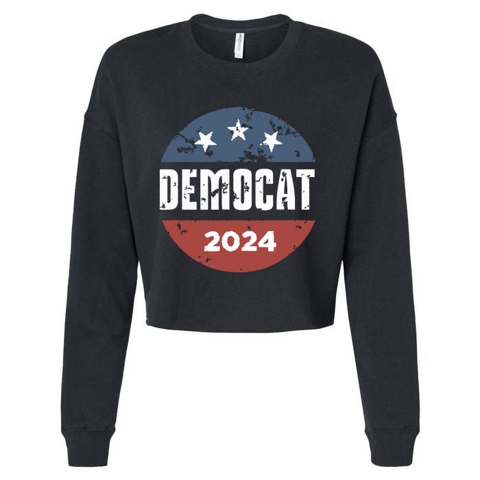 Democat Cat Lover Kamala Harris For President 2024 Cropped Pullover Crew