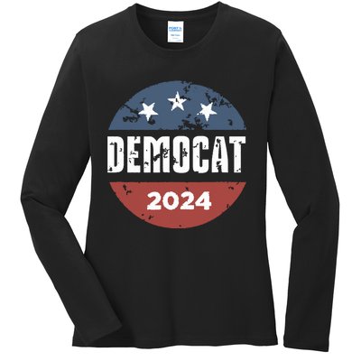 Democat Cat Lover Kamala Harris For President 2024 Ladies Long Sleeve Shirt