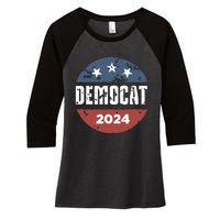 Democat Cat Lover Kamala Harris For President 2024 Women's Tri-Blend 3/4-Sleeve Raglan Shirt