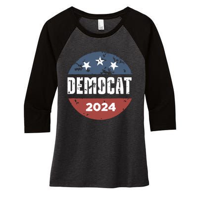 Democat Cat Lover Kamala Harris For President 2024 Women's Tri-Blend 3/4-Sleeve Raglan Shirt