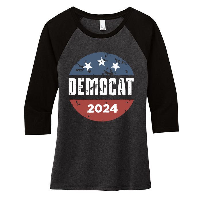 Democat Cat Lover Kamala Harris For President 2024 Women's Tri-Blend 3/4-Sleeve Raglan Shirt