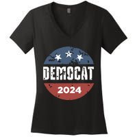 Democat Cat Lover Kamala Harris For President 2024 Women's V-Neck T-Shirt