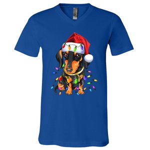 Dachshund Christmas Loves Led Gift Funny Gift Cute Dog Lovers Gift V-Neck T-Shirt