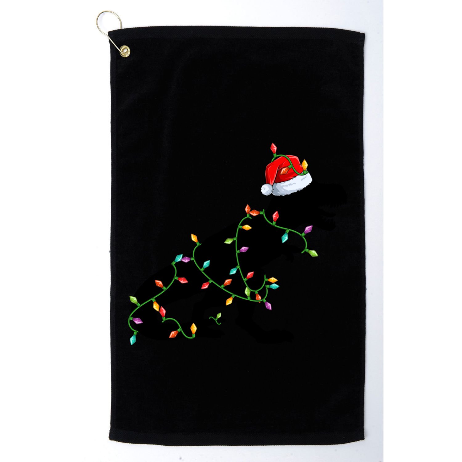 Dinosaur Christmas Lights T Rex Santa Xmas Gift Gift Golf Towel