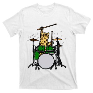 Drummer Cat Music Lover Musician Playing The Drums T-Shirt